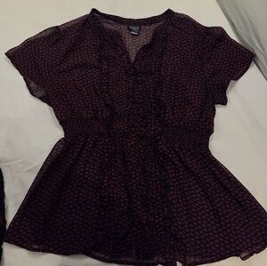 Torrid Burgundy & Black Printed Ruffle Blouse